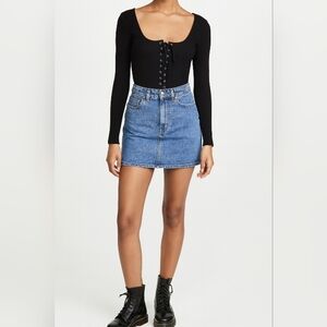 Forever 21 Lace Up Ribbed Bodysuit Top Black Large